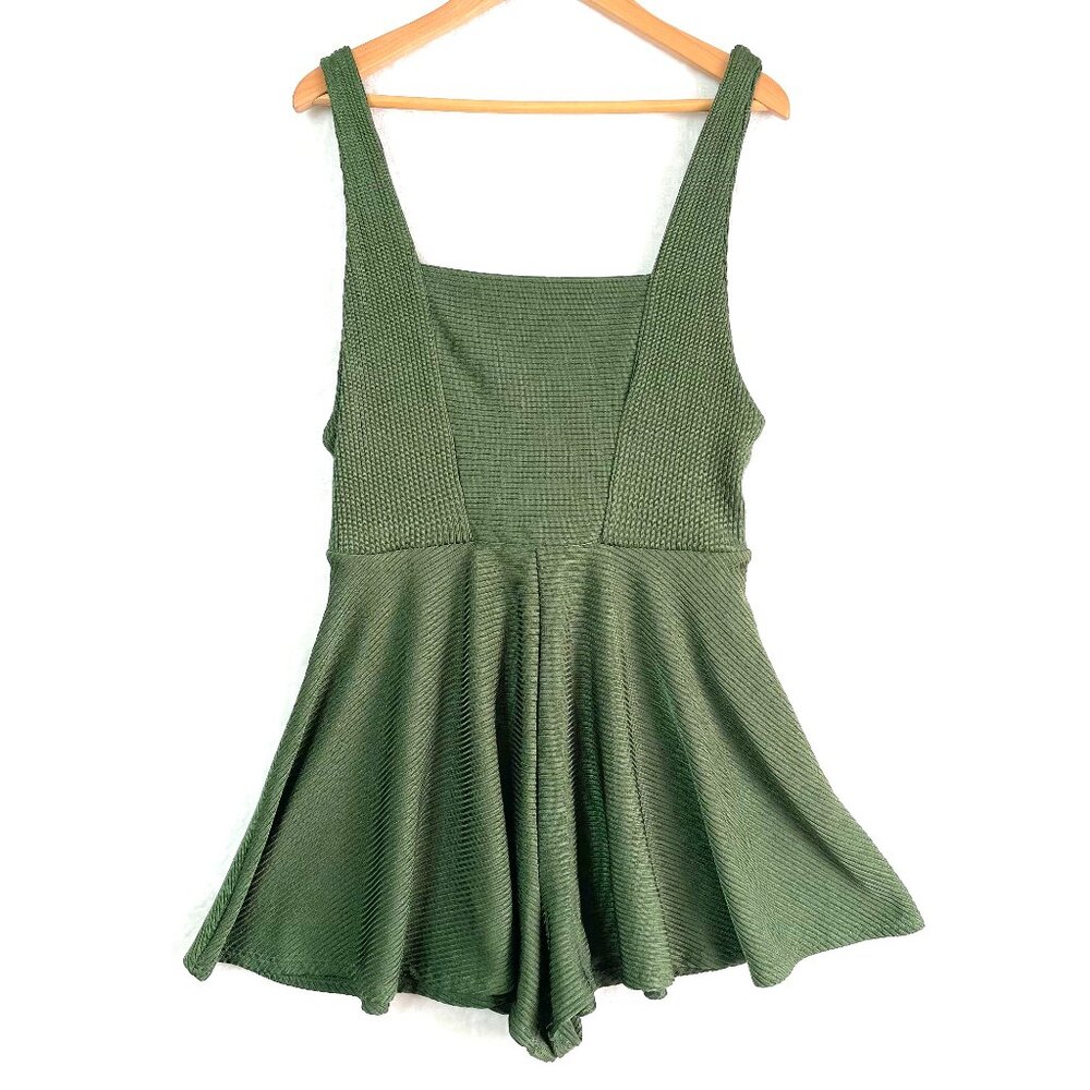 Urban Outfitters Shorts Women M Green Square Neck Ribbed Open Back Romper